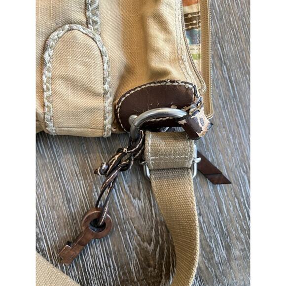 Fossil Vintage Fabric Handbag Canvas Pockets Crossbody Shoulder Bag Tan - Picture 9 of 12